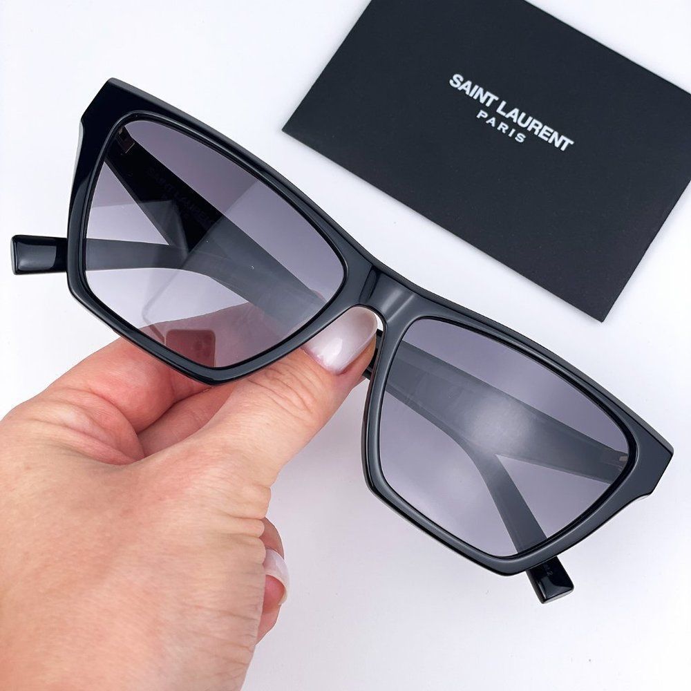 🔥 Saint Laurent SLM103 001 Sunglasses Black Gray Gradient Cat Eye Women - Picture 3 of 13